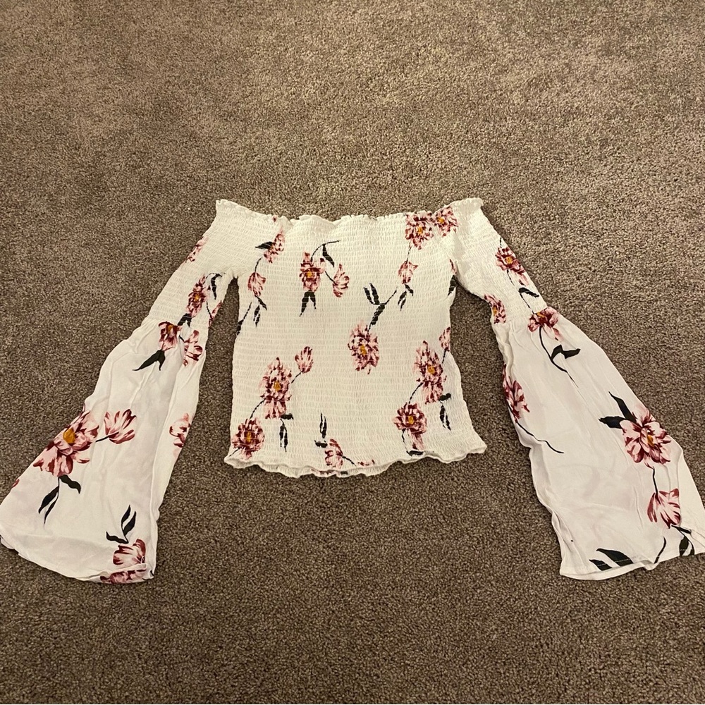 white strapless long sleeve top